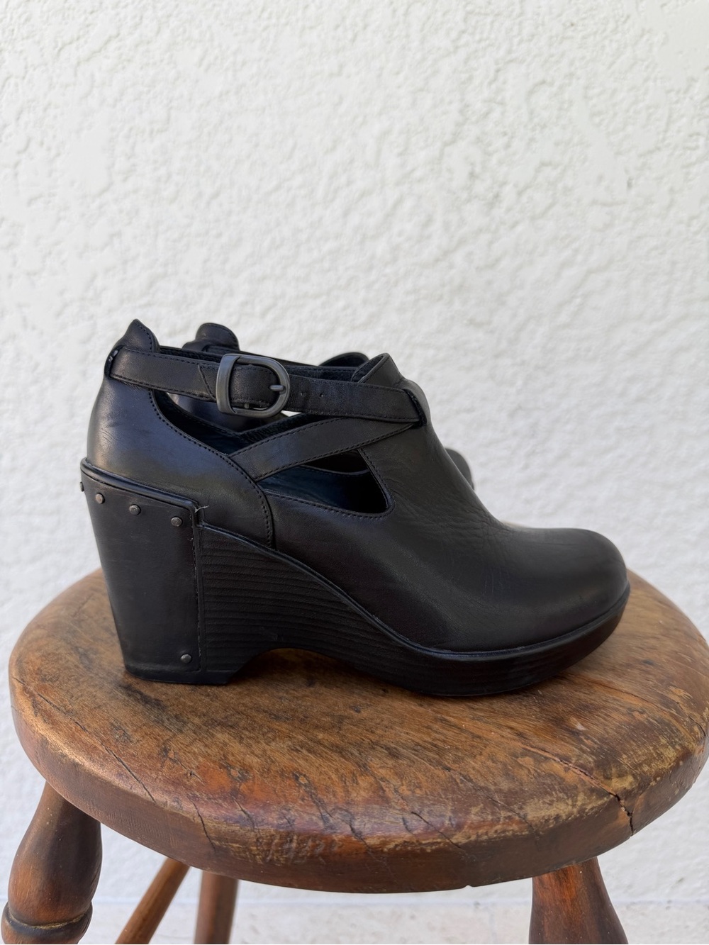 Dansko Franka Black Leather Mary Jane Wedge Clogs EU 36 US 5.5 6 Comfort - Picture 5 of 7